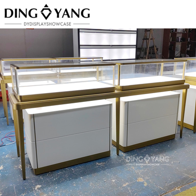 Custom Jewellery Store Showcase With  Tapered Legs And Tempered Glass Panels