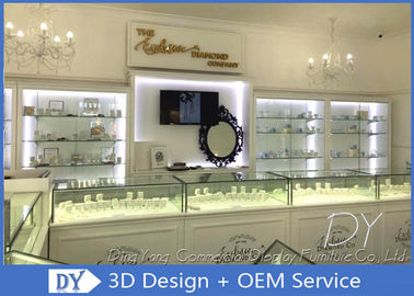 Glossy White Store Jewelry Display Cases , Fully Pre - Assembly Jewellery Shop Showcase