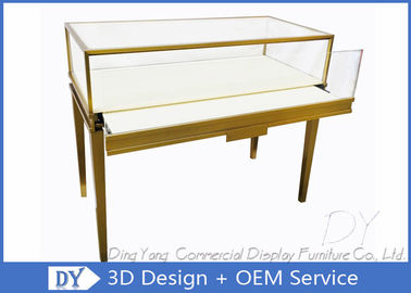 Gold Color Modern Glass Jewellery Counter Display With Lockable LED Lights